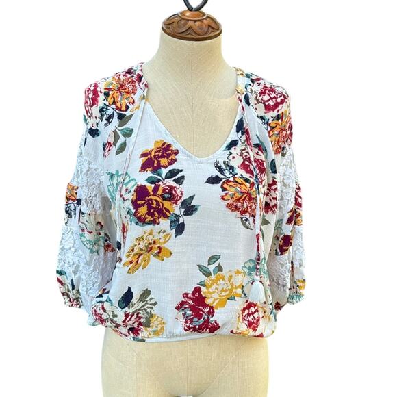 Eyeshadow Boho Peasant Flower Lace Blouse Top Size Small - Picture 1 of 9